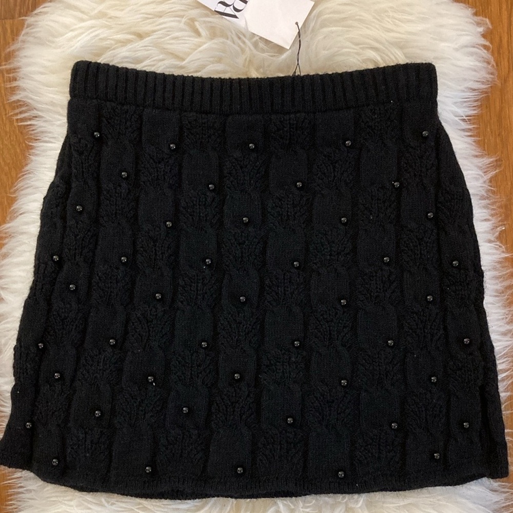 Zara Pearl Detail Cable Knit Mini Skirt